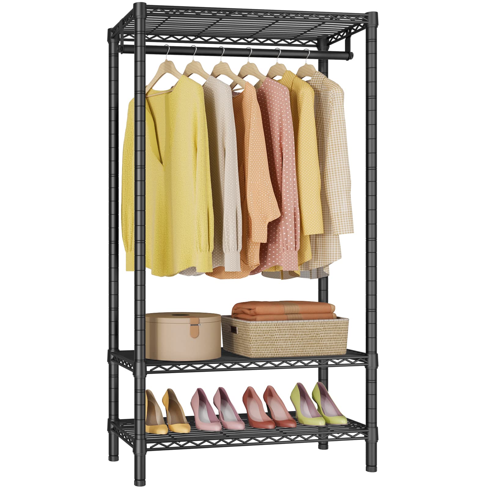 VIPEK V1S 3-Tier Heavy Duty Wire Garment Rack - 400LBS Capacity Freestanding Clothes Organizer with Adjustable Shelves & Hanging Rod - Portable Closet for Bedroom, Laundry Room or Retail Store - Black