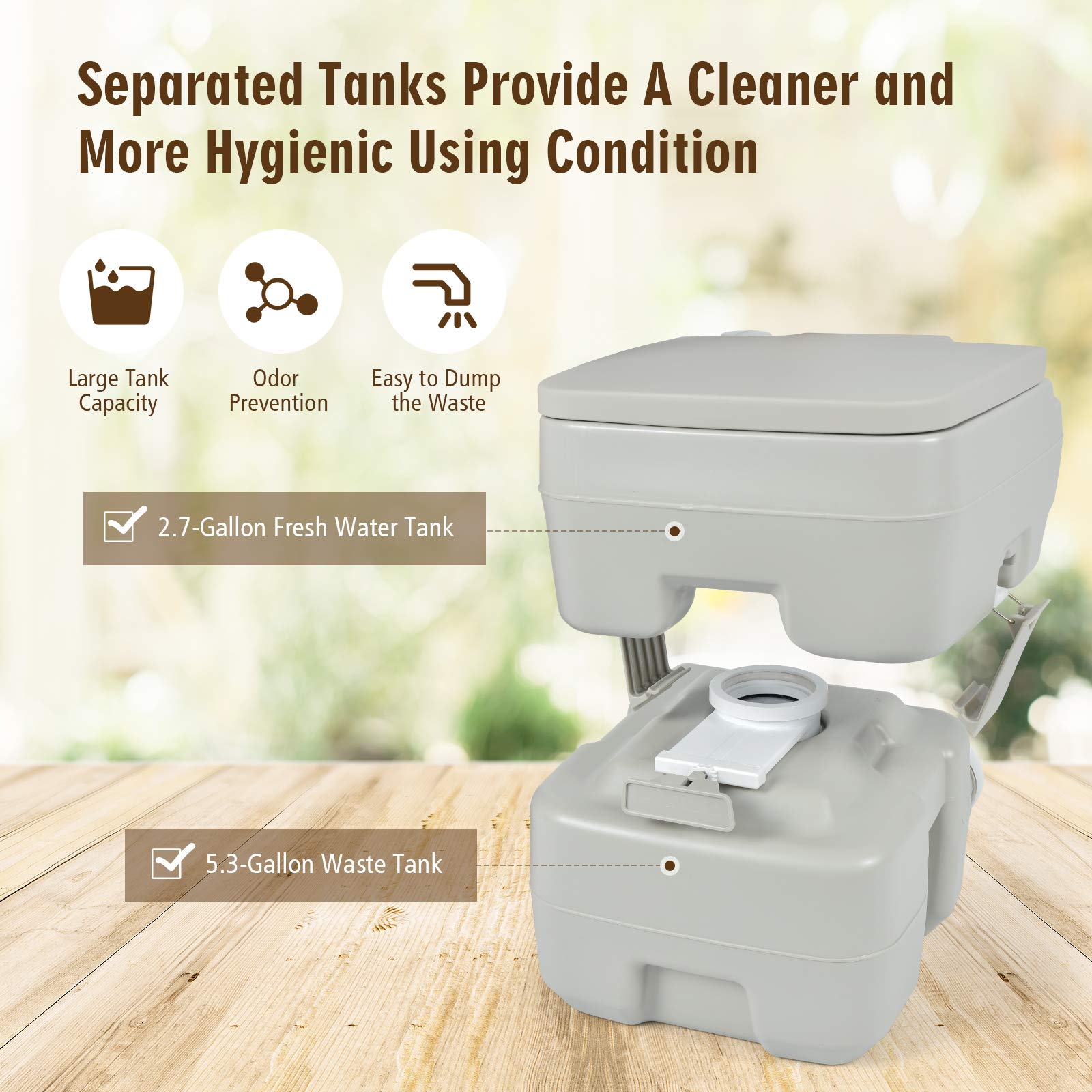 GYMAX Portable Toilet for Camping & RV Travel - 5.3 Gallon Leak-Proof Flushable Toilet with Waste Tank | Ideal for Outdoor, Boating, Hiking & Emergency Use