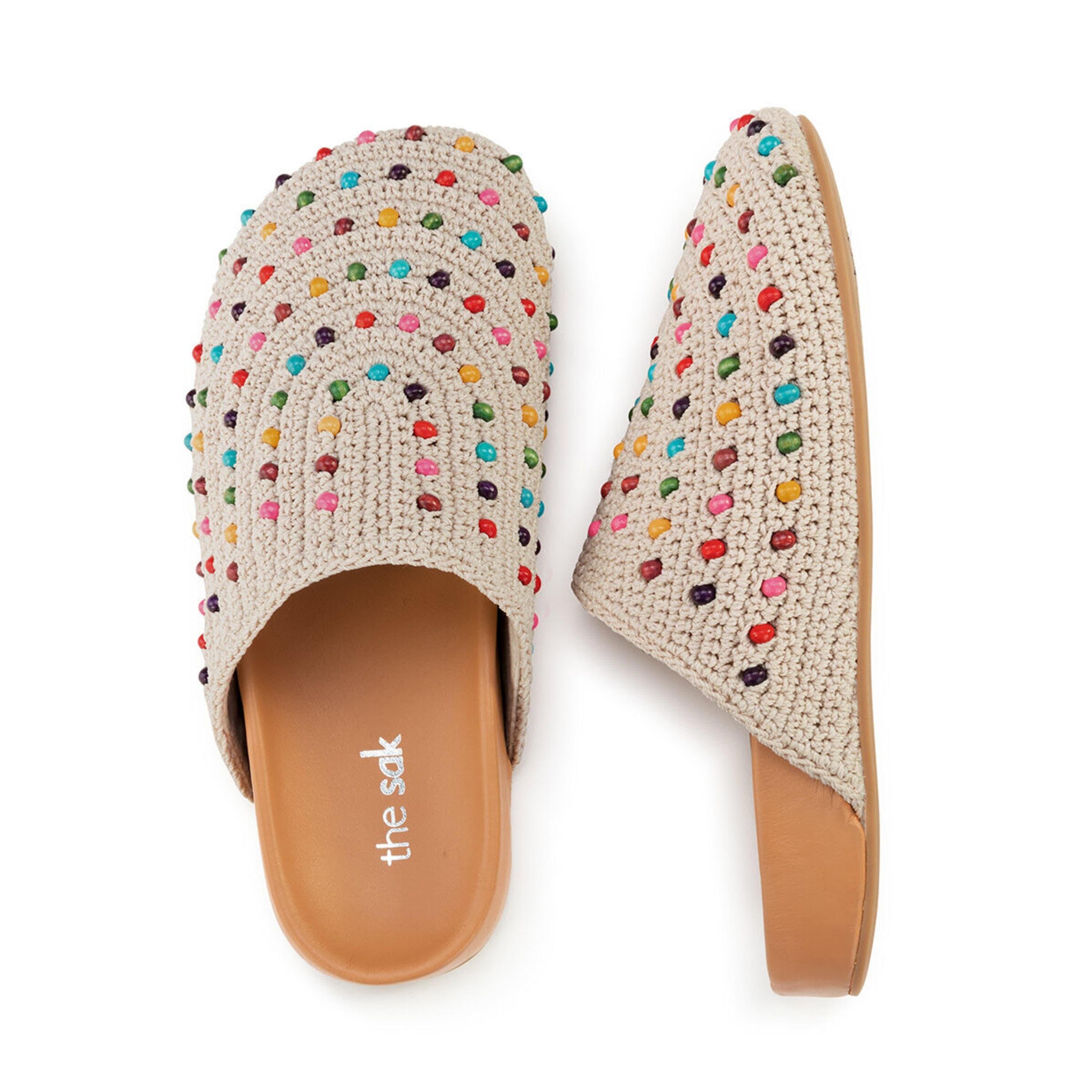 Bolinas Clog Hand Crochet Women's Slip-On Shoes with Ecru Multi Beads - Comfortable Summer Sandals for Beach, Garden, and Casual Wear