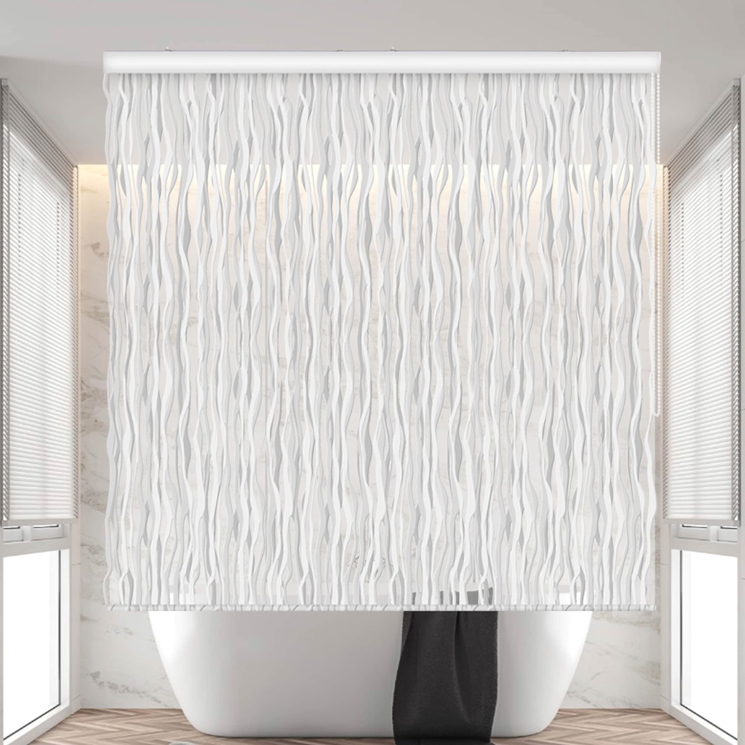 Waterproof Roll Up Shower Curtain - 100% PEVA Heavy Duty Bathroom Shower Blind for Bathtub (56x95 Inches, Wave Design) | No Rods/Hooks Needed | Perfect for Small Bathrooms & RVs