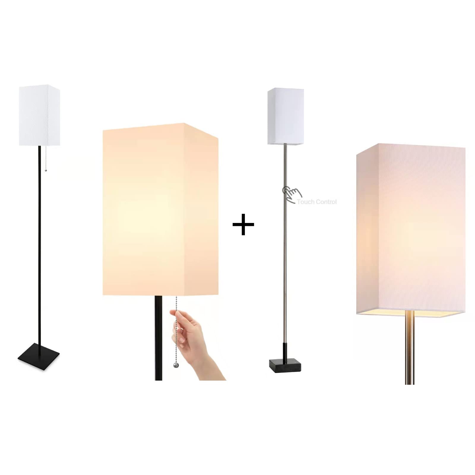 3-Way Dimmable Touch Control Modern Floor Lamp with Pull Chain Switch - Adjustable Brightness for Living Room, Bedroom, Office & Reading Corner
