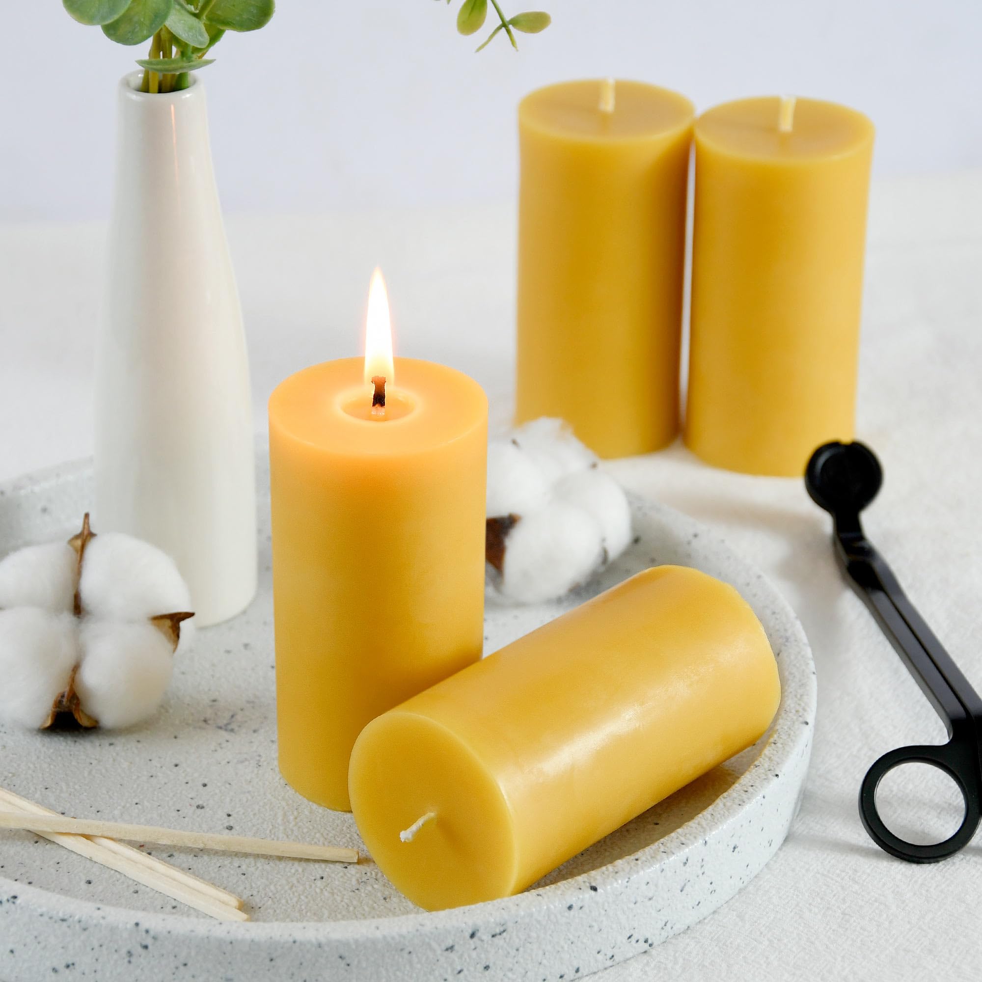 Natural Beeswax Pillar Candles - Unscented 2x4 Inch Large Candles (4 Pack) | Smokeless, Dripless, 35-40 Hour Burn Time | Perfect for Home Decor, Romantic Dinners, Wedding Centerpieces & Relaxing Spa Nights