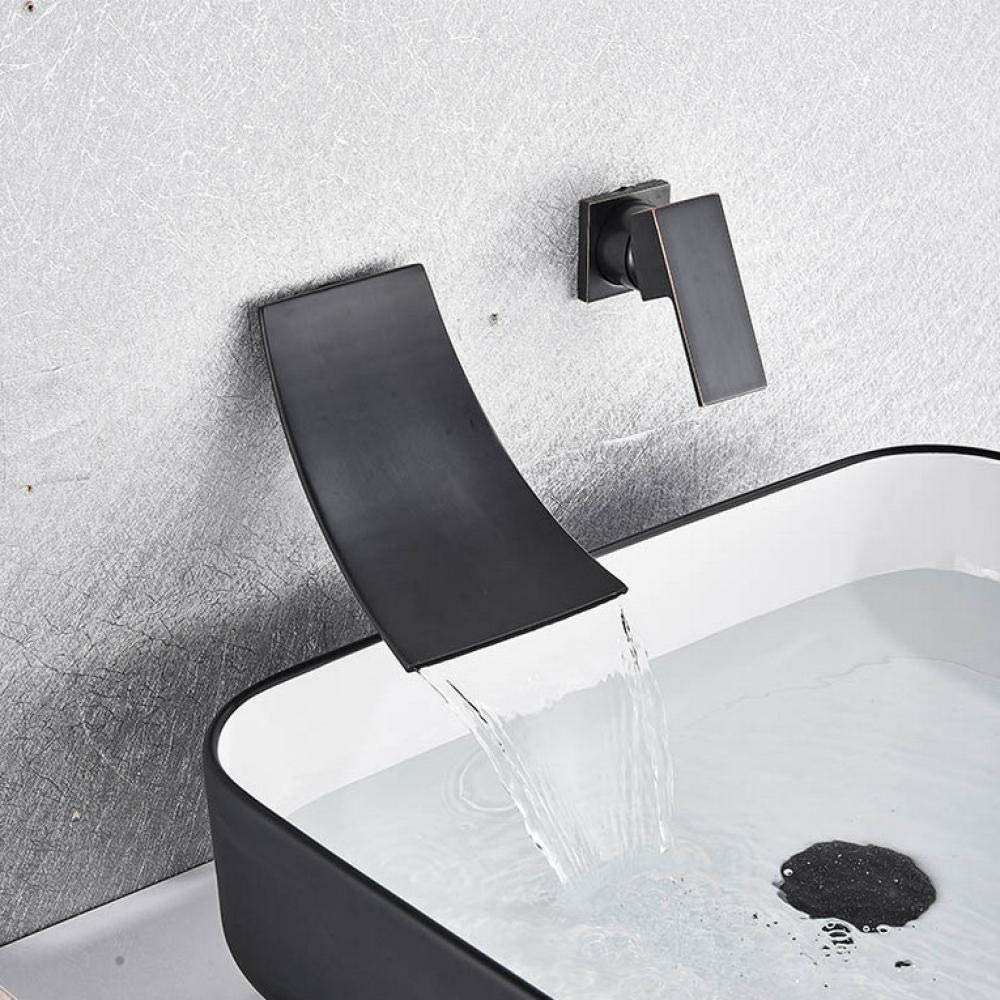 Gougeltd Black Bronze Waterfall Bathroom Faucet - Wall Mounted Sink Mixer Tap for Modern Wash Basin | Perfect for Bathroom Vanity, Powder Room & Luxury Home Decor