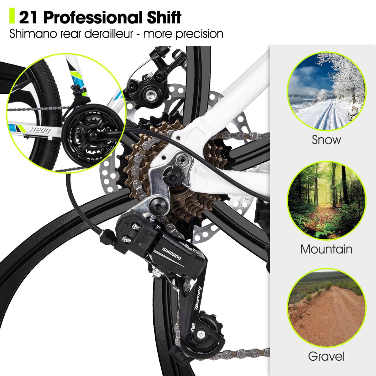 HILAND 26 Inch Mountain Bike for Men & Women - 21-Speed Drivetrain, Lightweight Aluminum Frame, Disc Brakes, 3/6 Spoke Design | Perfect for Trail Riding, Commuting & Outdoor Adventures