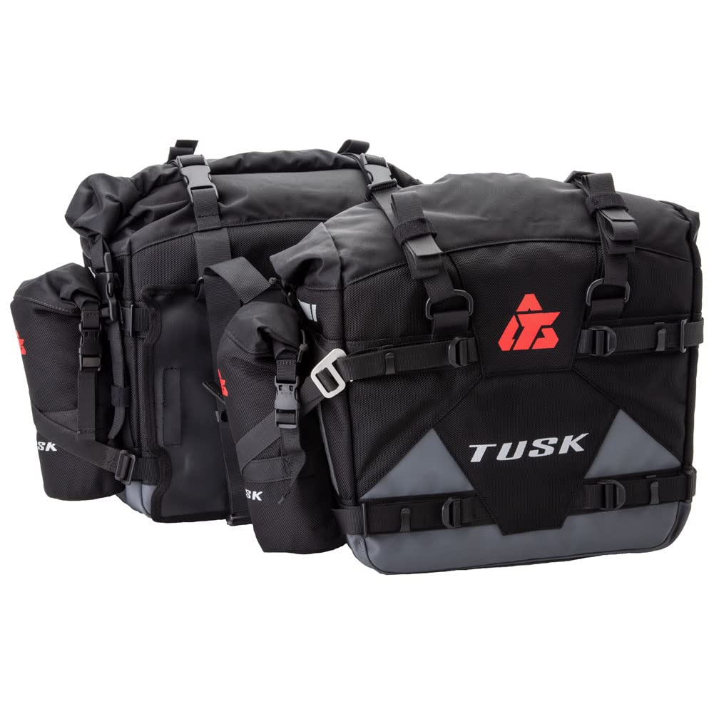Tusk Pilot Pannier Bags with Bottle Holders - Waterproof Motorcycle Saddlebags for Adventure Touring & Off-Road Riding