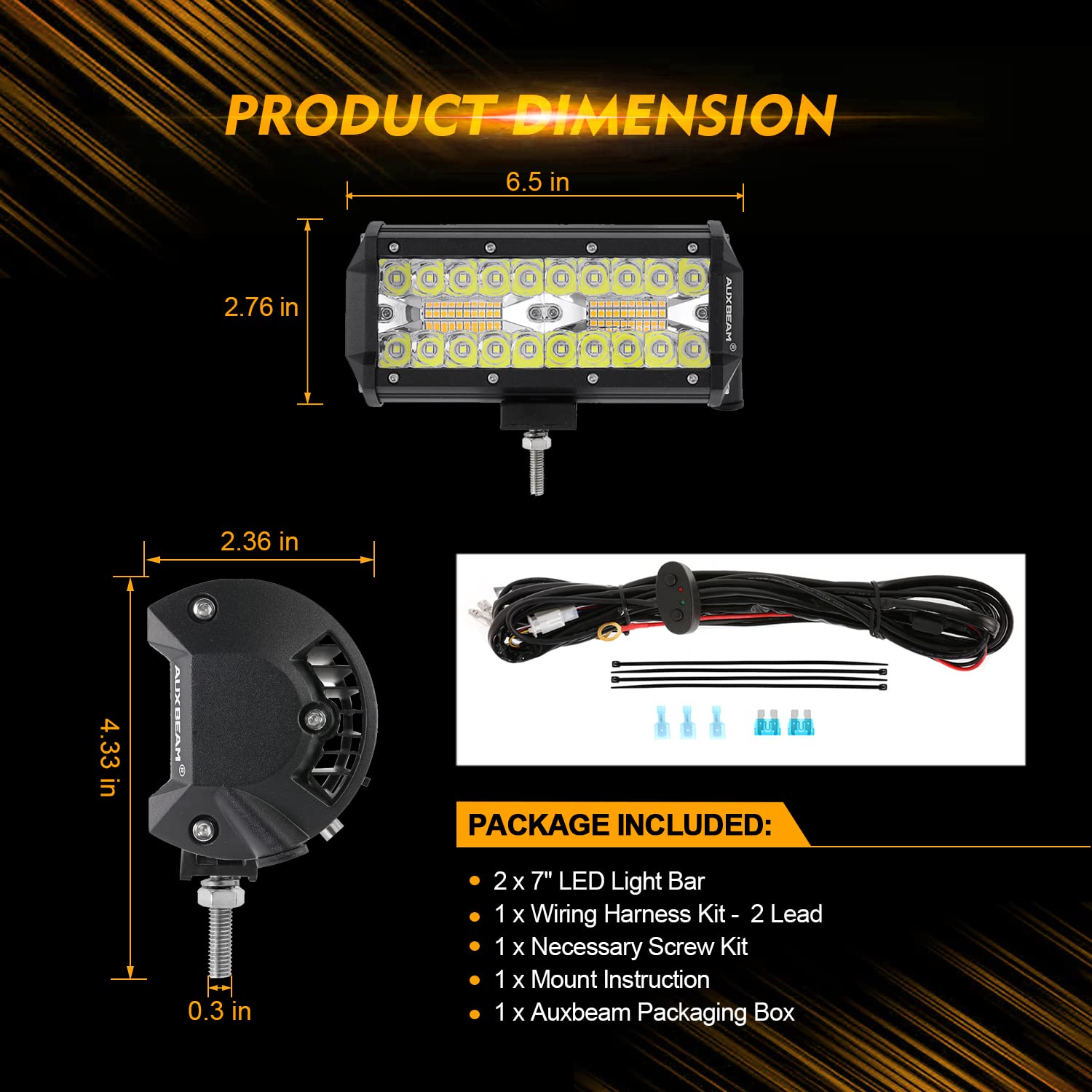 Auxbeam 6 Gang Switch Panel with 7in 300W 6-Mode Strobe LED Light Pod - Blue Backlit Off-Road Control Panel + 10FT Wiring Harness with Memory Function for Jeep, Truck, SUV, ATV & Marine Vehicles