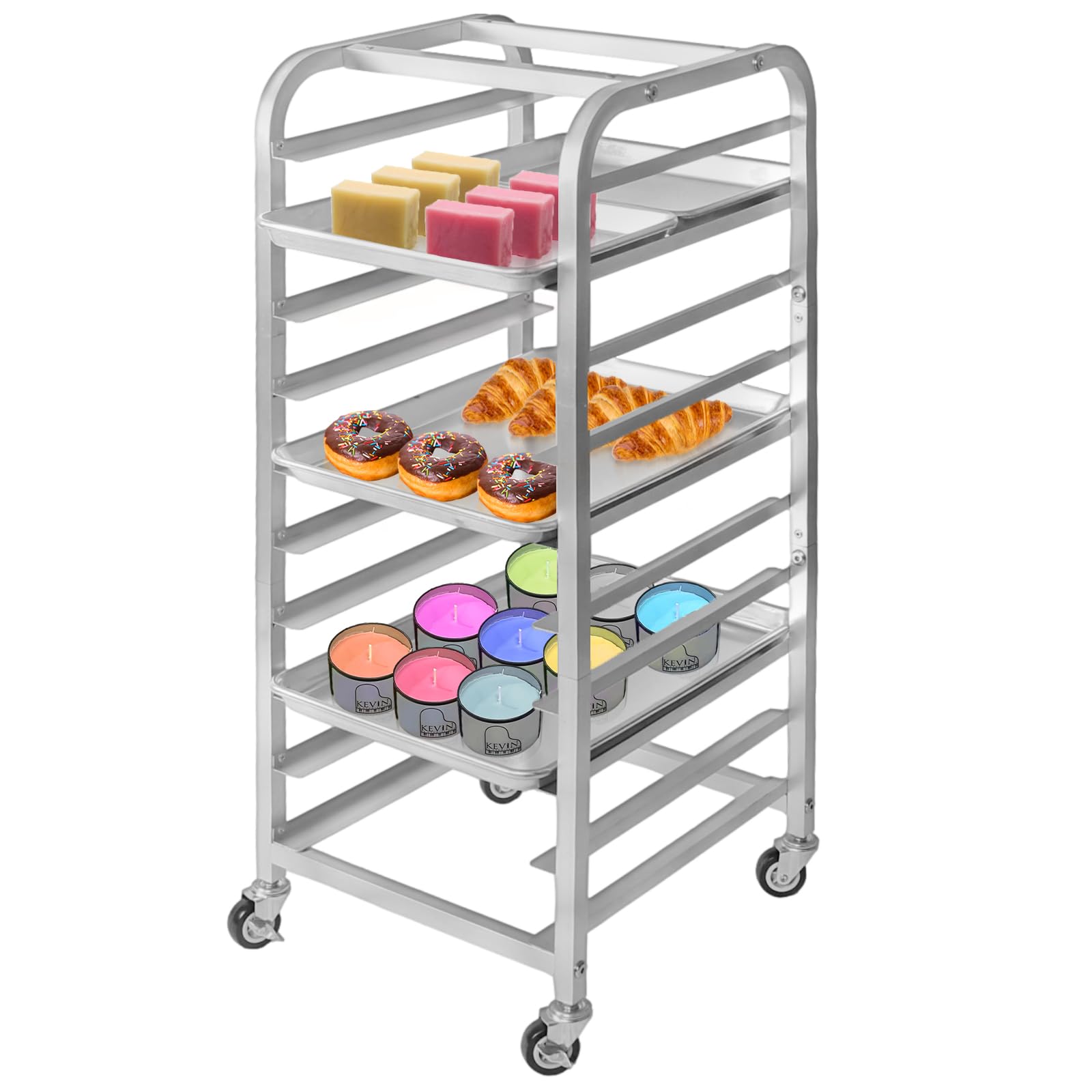 10-Tier Half Sheet Bakery Rack with Wheels - Heavy Duty Commercial Bread Cooling Rack for 1/2 & 1/4 Sheet Pans - Perfect for Bakeries, Restaurants, and Home Baking - Ideal for Bread, Pastries, Candles, and Soap Making