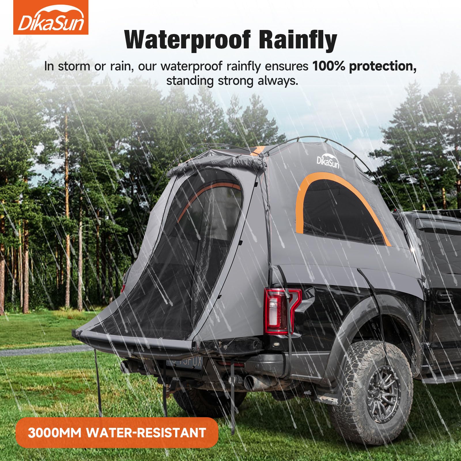 Quick Setup Double Layer Waterproof Truck Bed Tent - 5.5-5.8 Ft PU3000mm Tear-Resistant Pickup Tent for Camping, Hiking & Outdoor Adventures (Grey)
