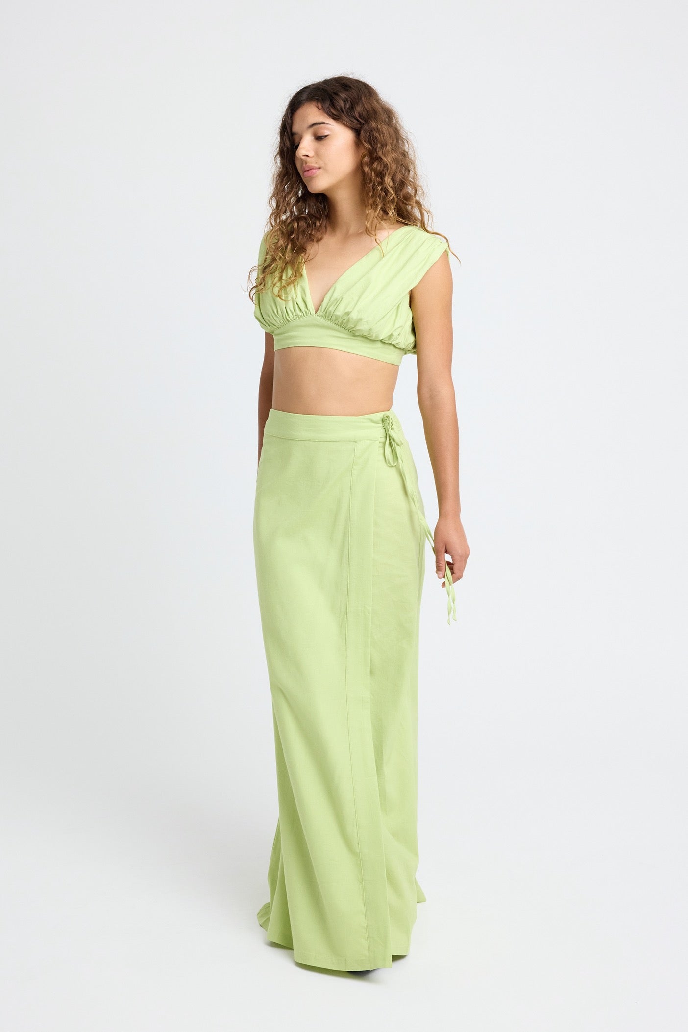 Callen Linen Maxi Skirt for Women - Flowy Lime Green Long Skirt with Side Slit | Perfect for Beach, Vacation & Summer Outfits