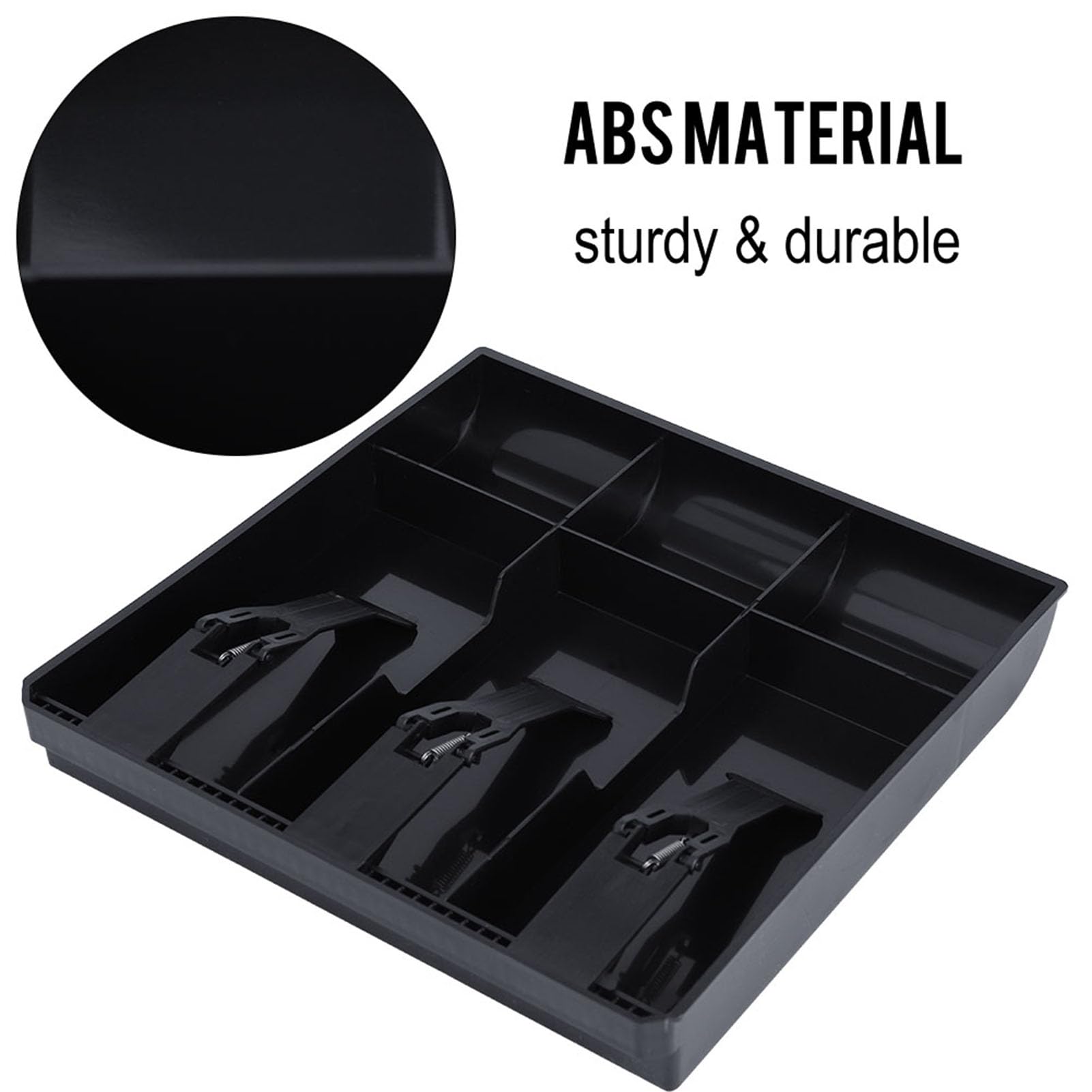 Plastic Cash Drawer Tray with 3 Bill Compartments - Money Storage Box for Cash Register (9.6 x 9.6 x 1.4 Inch, Black) | Perfect for Retail Stores, Restaurants & Small Business Cash Management