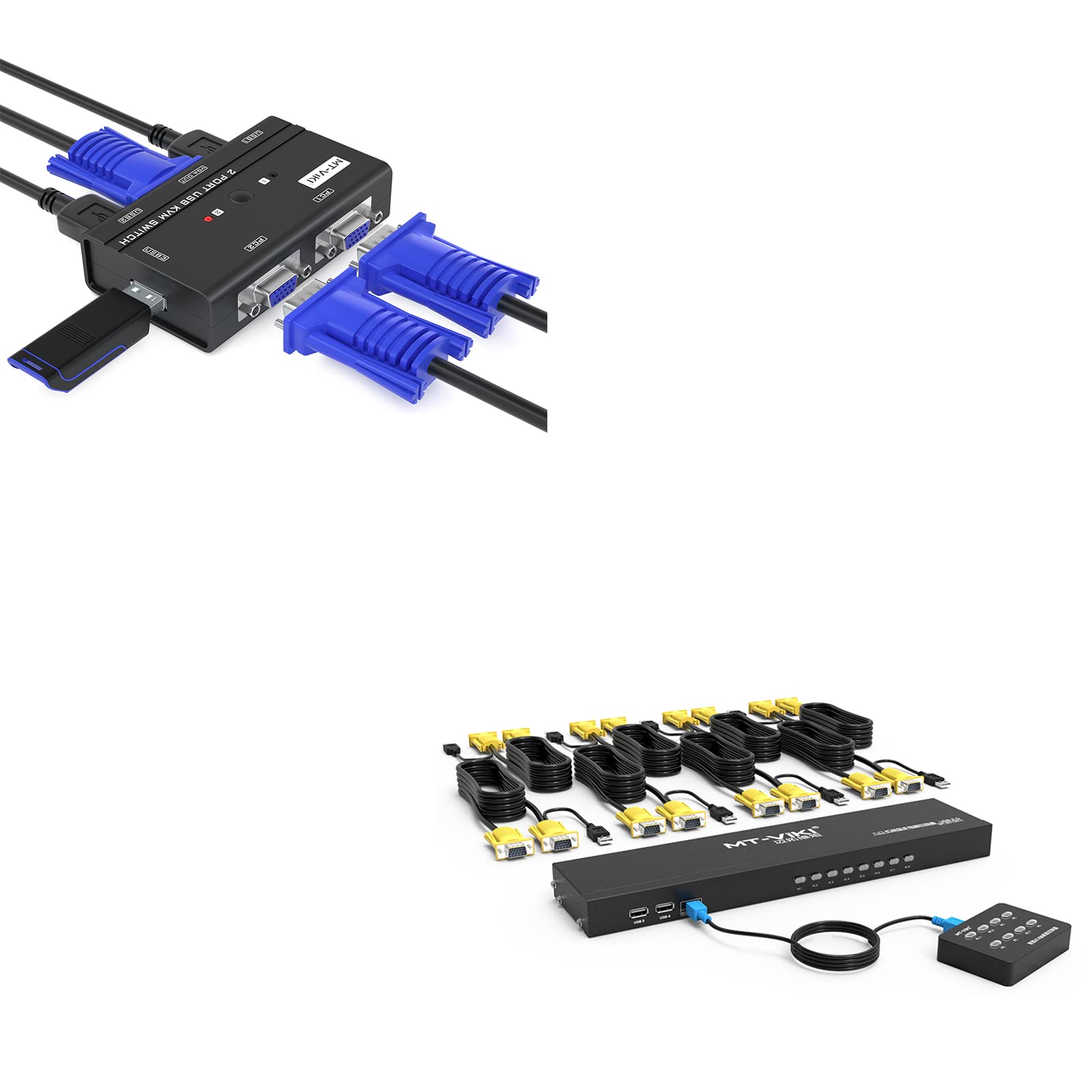 MT-VIKI 2 Port & 8 Port VGA KVM Switch - Dual Monitor Control for Home Office & Data Center | USB Keyboard Video Mouse Switcher for Multiple Computers