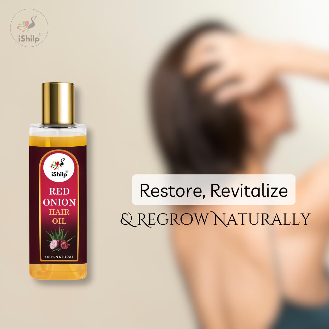 iShilp Red Onion Hair Oil for Shiny & Healthy Hair Growth | 100% Natural Onion Oil Treatment for Long, Strong & Beautiful Hair - 100ml | Perfect for Daily Hair Care & Scalp Nourishment at Home