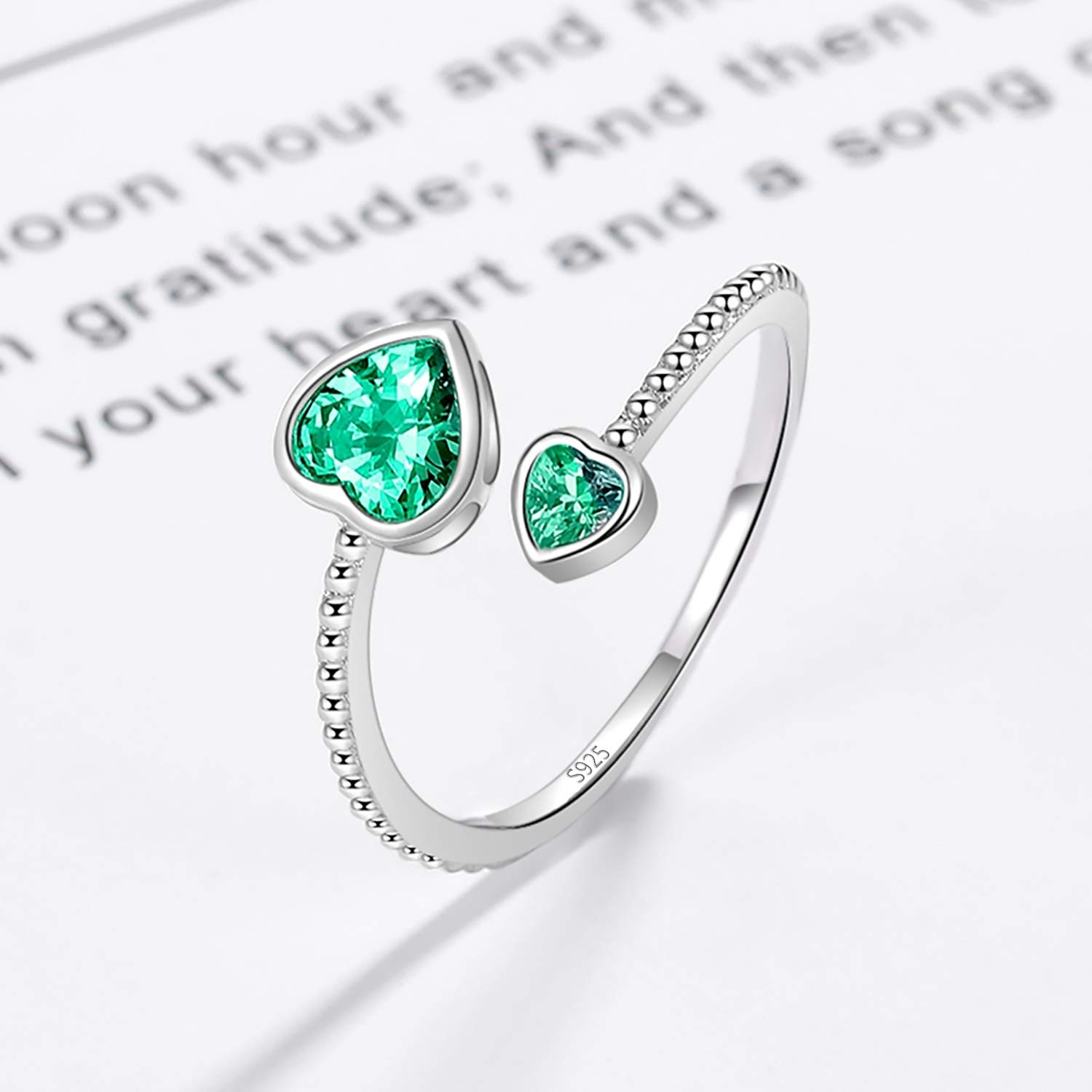 925 Sterling Silver Birthstone Rings for Women - Adjustable Open Heart Constellation Ring, Personalized Month Band Jewelry for Birthday Gifts | Perfect for Everyday Wear, Anniversary & Special Occasions