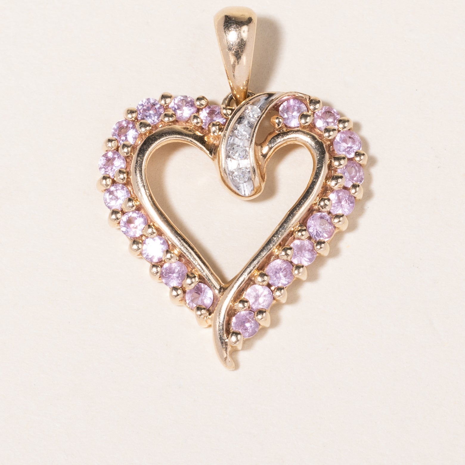 10K Yellow Gold Pink Topaz & Diamond Heart Pendant Necklace | 0.80ctw Gemstone, 0.02ctw Diamond | Valentine's Gift, Anniversary Jewelry, Birthday Present for Her