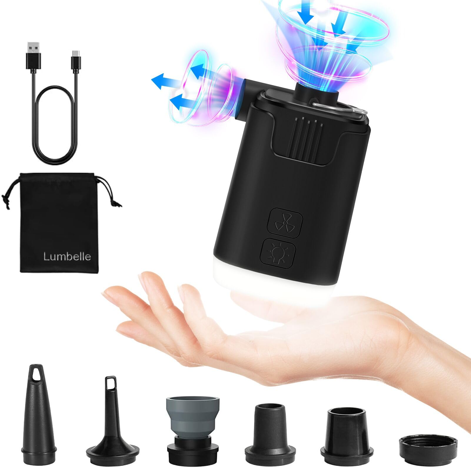 Portable Air Pump 4.5Kpa - Mini Rechargeable Electric Pump for Inflatable Mattress, Boat, Pool Floats & Vacuum Bags - 4000mAh Battery with LED Light - Fast Inflation & Deflation - Perfect for Camping, Travel & Home Storage