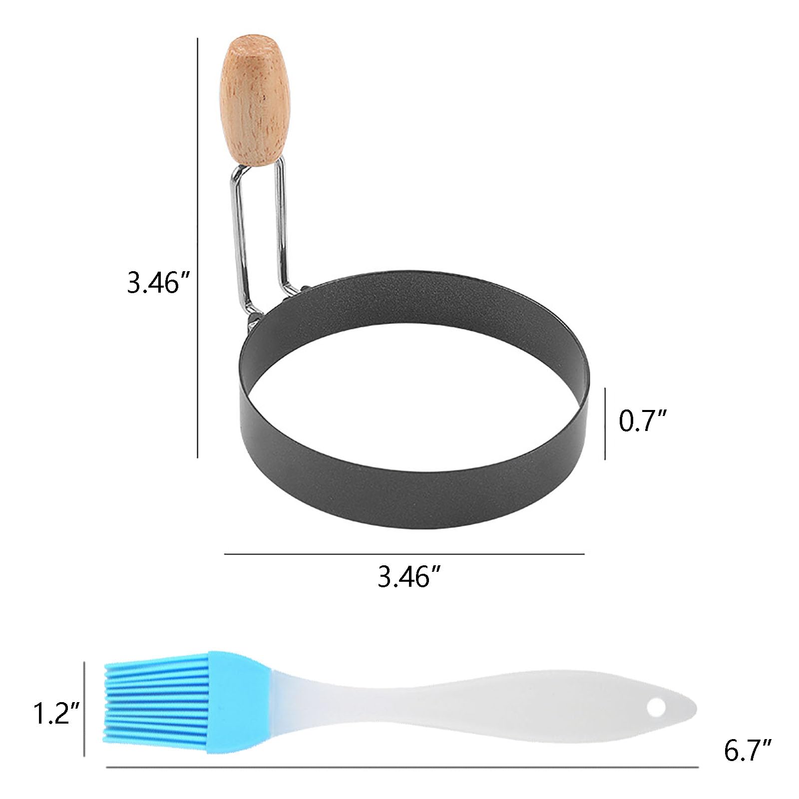 4Pcs Stainless Steel Egg Rings with Wooden Handle - 3.5 Inch Nonstick Fried Egg Cooker Mold for Perfect Round Eggs - Includes Oil Brush - Ideal for Breakfast Sandwiches, English Muffins & Pancakes - Great for Home Cooking, Camping & Brunch Preparation