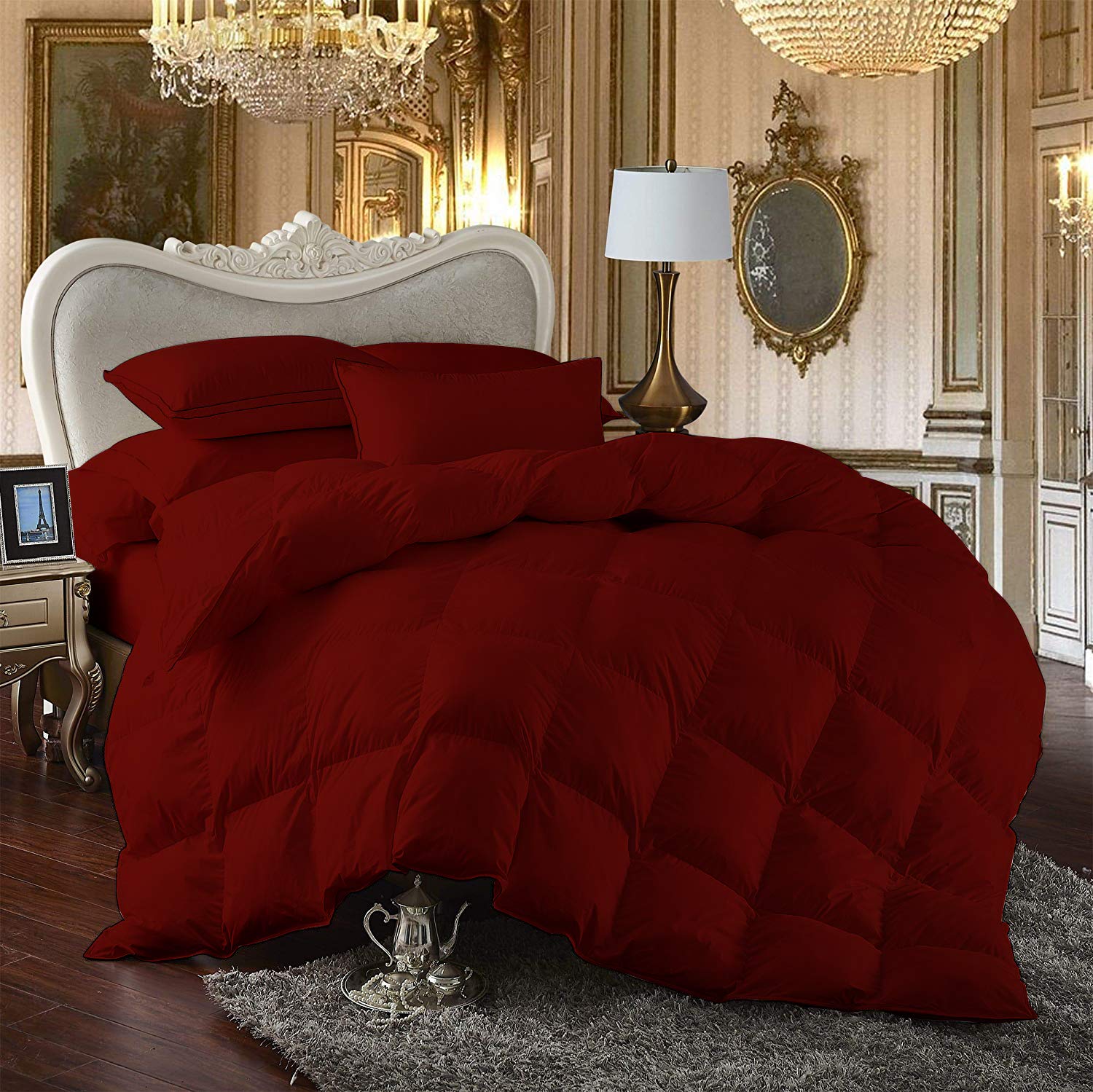 Kooton King Deluxe All Seasons Super King Size 1200 Thread Count Solid Burgundy Down Alternative Comforter - Ultra Soft Premium 100% Egyptian Cotton Bedding for Luxury Hotels, Master Bedrooms & Guest Rooms