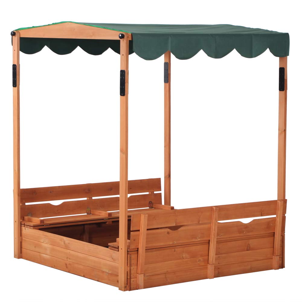 Wooden Outdoor Kids Sandbox with Canopy & Foldable Bench Seats - UV50-Resistant Playhouse for Garden, Backyard & Beach - Perfect for Outdoor Playtime, Summer Activities & Toddler Sensory Development