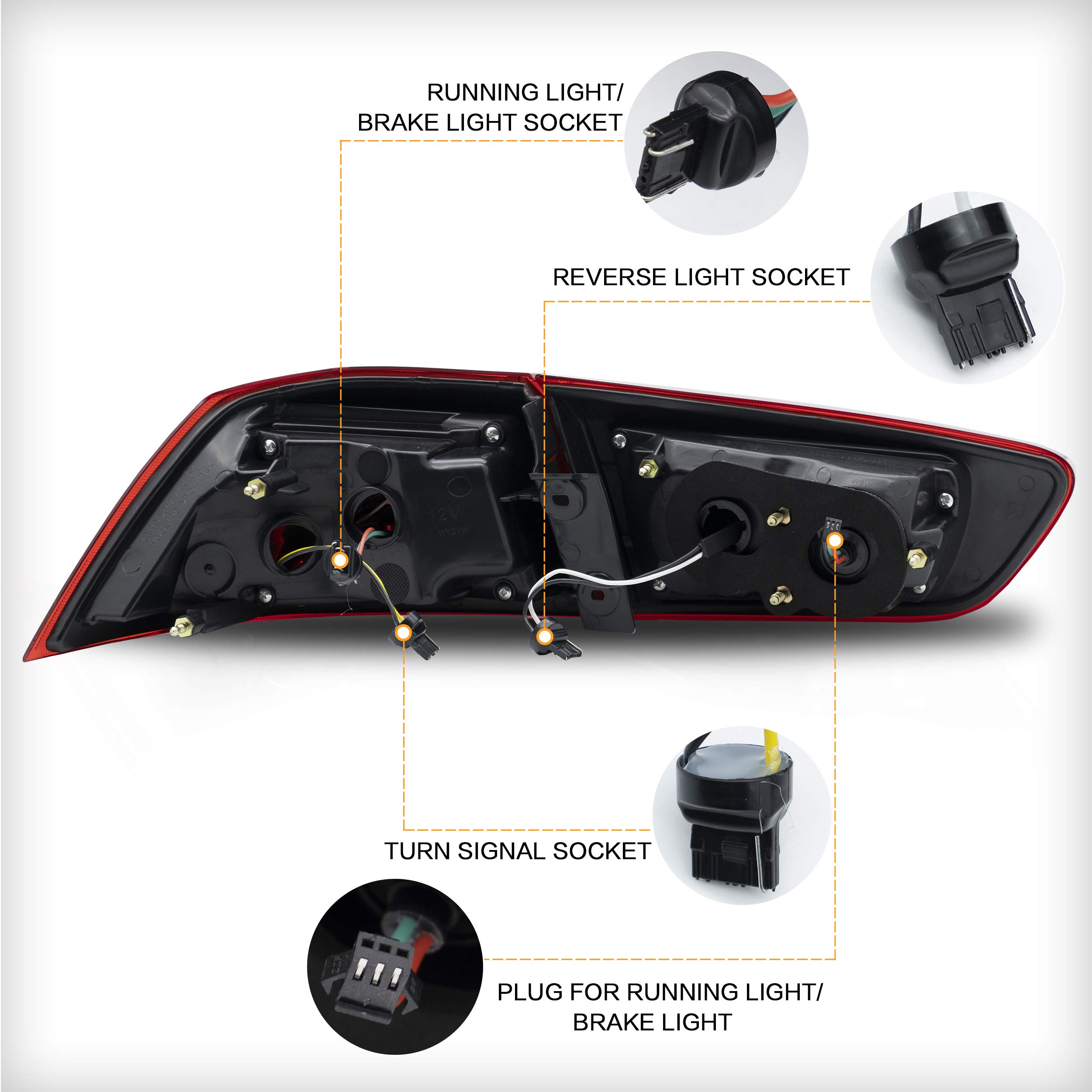 VLAND LED Tail Lights for Mitsubishi Lancer EVO X 2008-2020 - Sequential Turn Signal, Plug-and-Play Replacement Tail Lamp Assembly (Red) - Perfect for Car Enthusiasts & Night Driving Upgrades