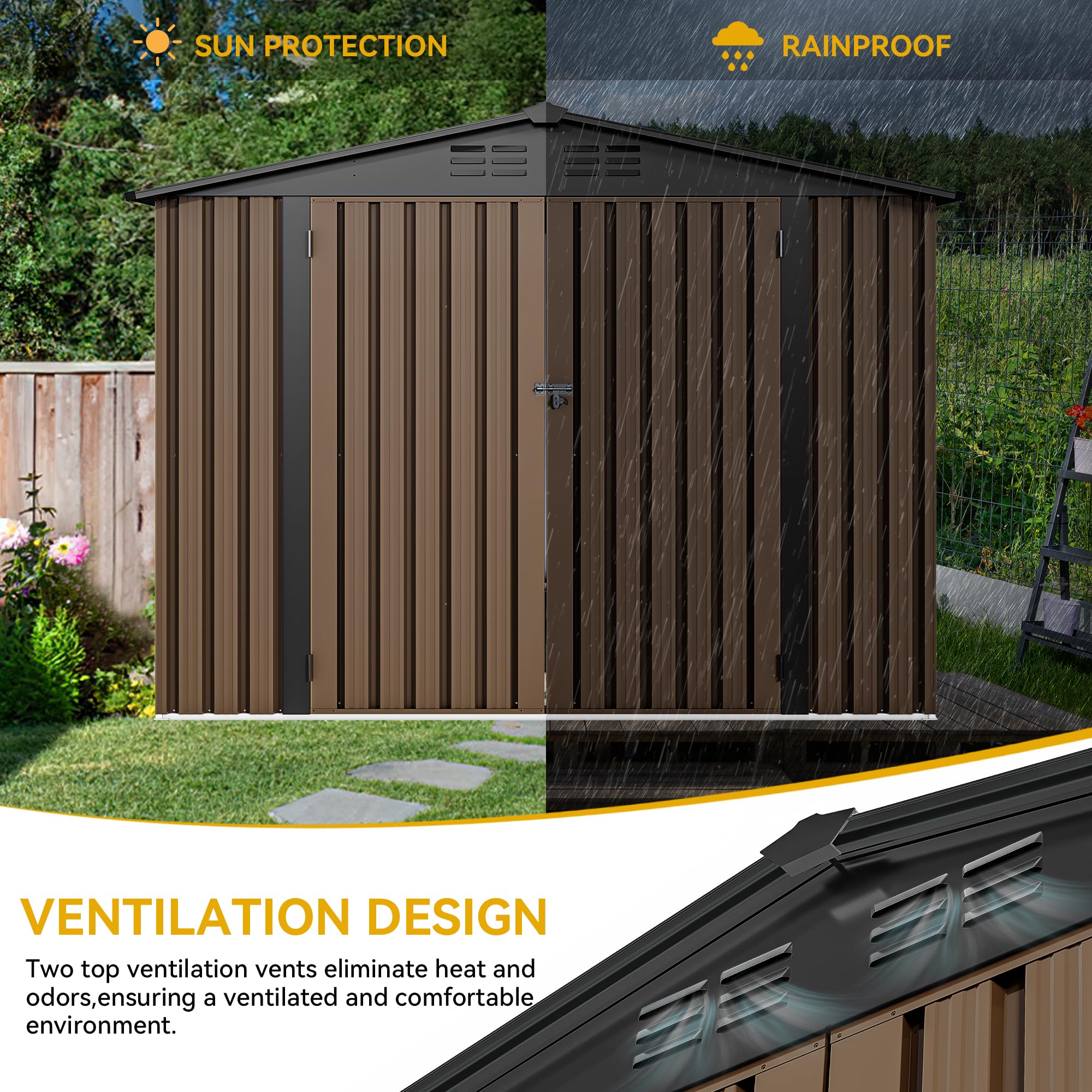 DWVO 8x6 FT Heavy Duty Outdoor Metal Storage Shed - Large Lockable Tool Shed with Air Vent for Backyard, Patio & Lawn - Perfect for Storing Bikes, Tools, Lawn Mowers & Outdoor Equipment | Durable Weatherproof Garden Storage Solution