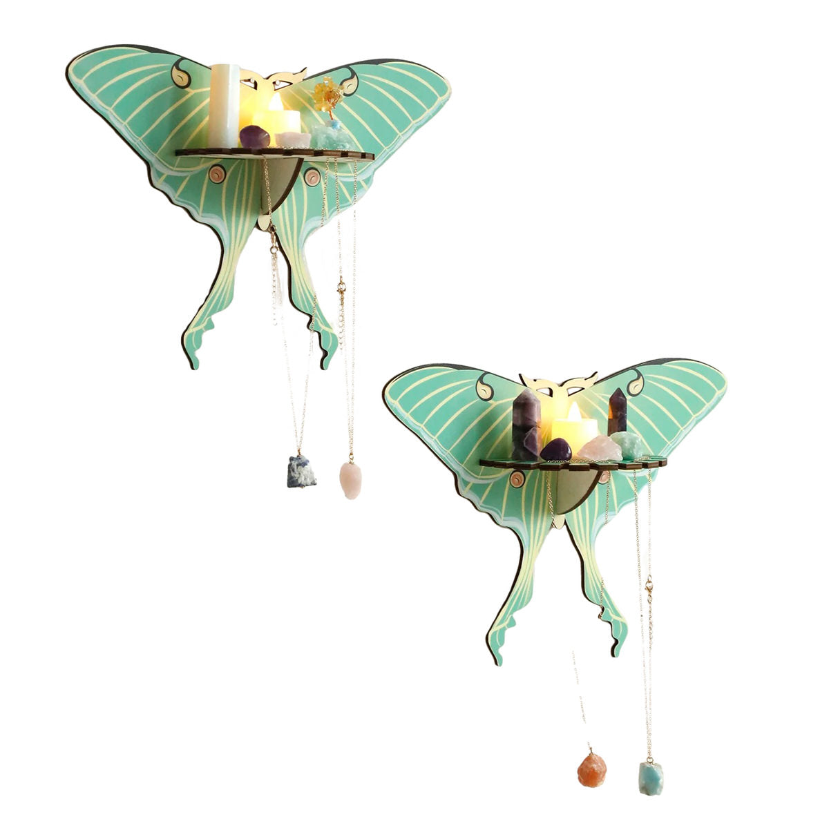 Luna Moth Wall Display Shelf - Handcrafted Wooden Floating Shelves for Home Decor | Perfect for Living Room, Bedroom & Bathroom Organization