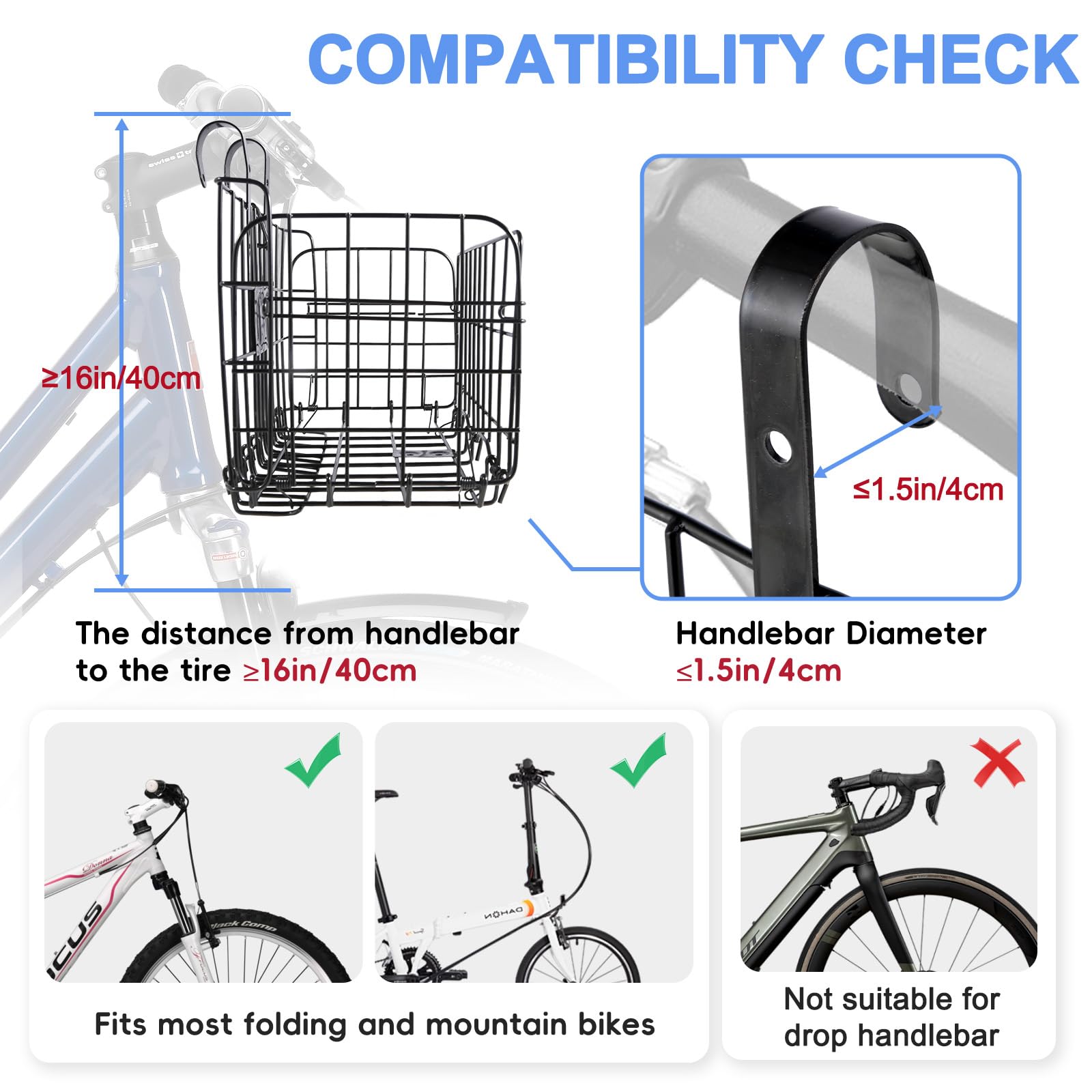 **Foldable Bike Basket Front & Rear - Waterproof Removable Liner Bag, Quick Release Cargo Rack for Bicycles - Perfect for Groceries, Pets (Dogs), Commuting & Outdoor Adventures**