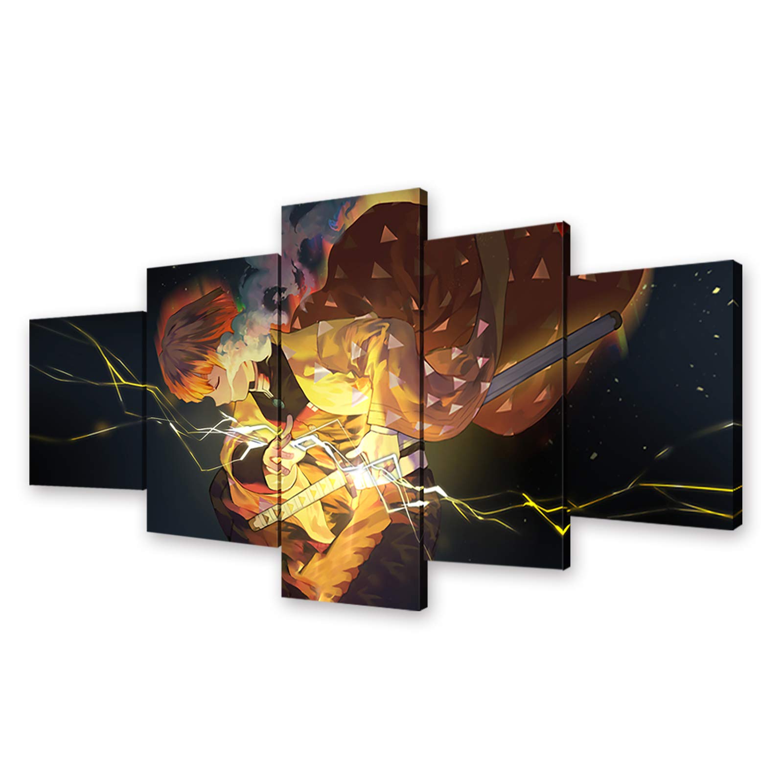 Premium Demon Slayer Zenitsu Canvas Wall Art Print - Anime Poster for Living Room, Bedroom & Office Decor - Framed Kimetsu no Yaiba Painting