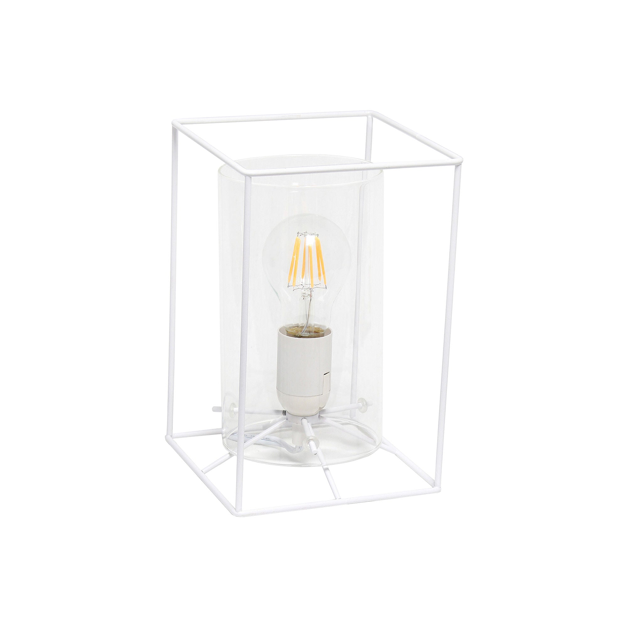Stylish Small Black Metal Frame Glass Table Lamp with Clear Shade - Modern Home & Office Lighting Decor for Bedroom, Living Room, or Study Desk