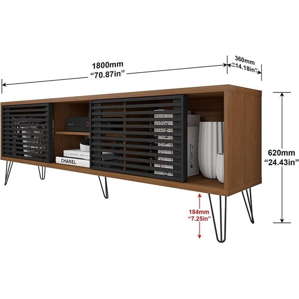 Better Home Products 70 Inch Walnut TV Stand - Mid-Century Modern Design for Living Room, Bedroom & Home Theater Entertainment Centers