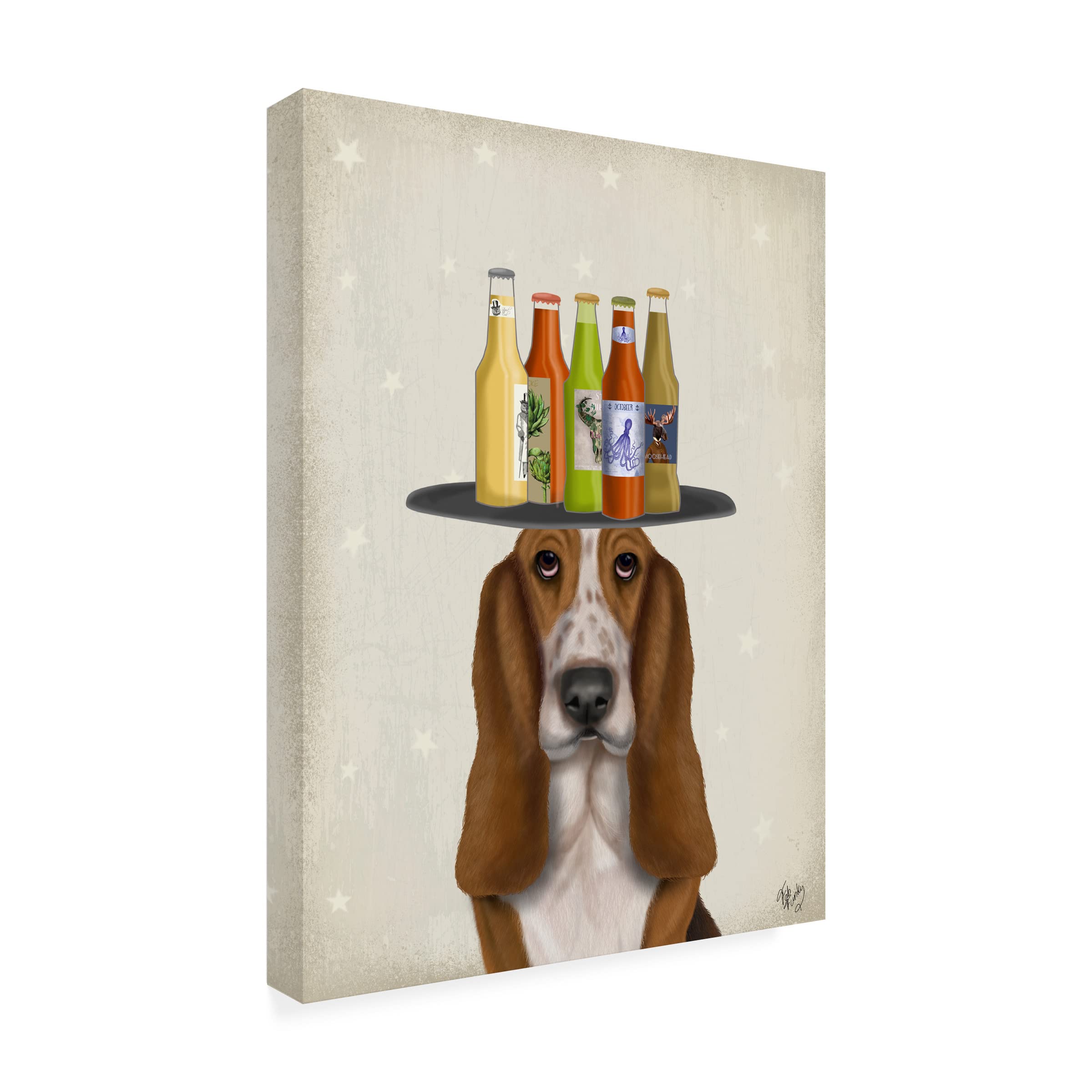 Trademark Fine Art 'Basset Hound Beer Lover' Canvas Wall Art by Fab Funky - Perfect for Bar Decor, Man Cave, and Dog Lover Gifts