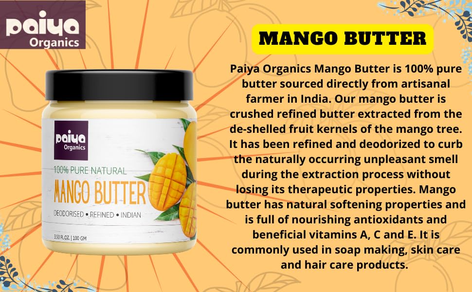 Organic Deodorized Indian Mango Butter - 200g | Natural Skin & Hair Moisturizer with Antioxidants | Perfect for DIY Beauty Products, Body Creams & Lip Balms | Vegan & Cruelty-Free Skincare Solution