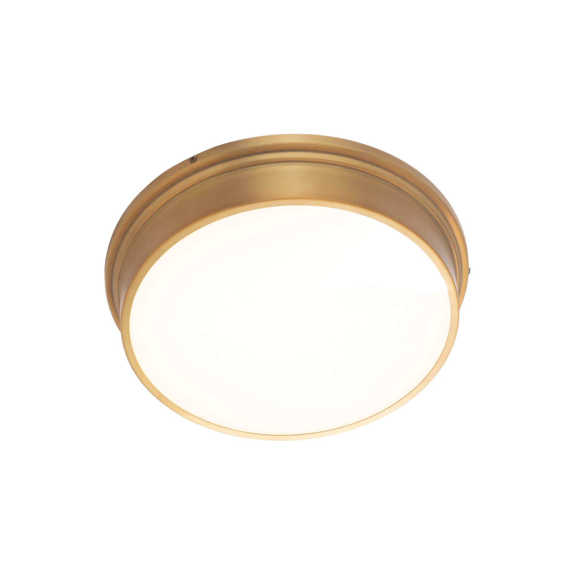 WAC Lighting dweLED York 12 Inch LED Flush Mount Ceiling Light 3000K Warm White Aged Brass Finish - Perfect for Bedroom, Kitchen, Hallway & Office Lighting