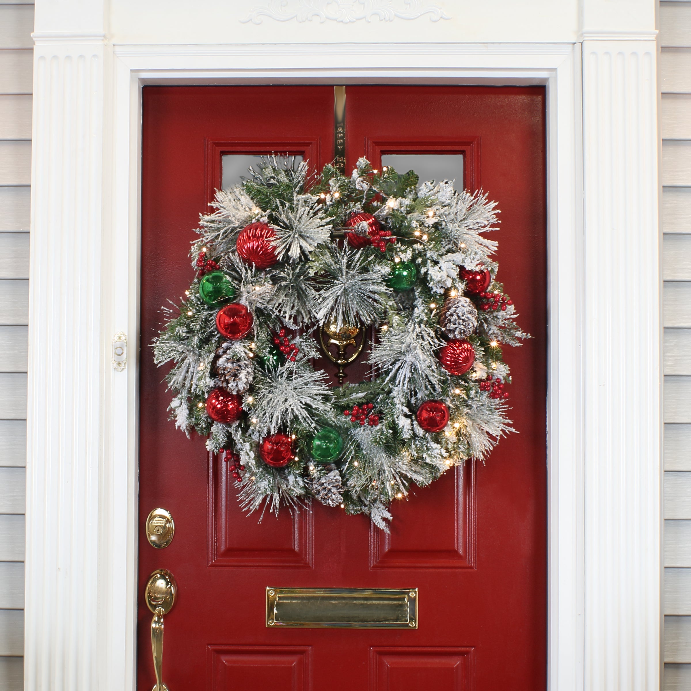 30 Inch Pre-Lit Frosted Wreath with Warm White LED Lights - Rustic Holiday Decor for Front Door, Fireplace & Christmas Tree (Indoor/Outdoor Use)