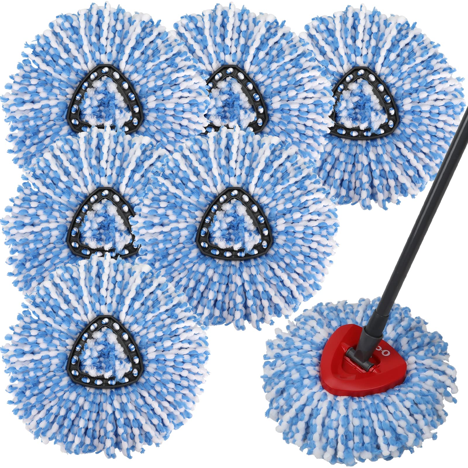 RinseClean Spin Mop Replacement Head 6-Pack - Compatible with EasyWring RinseClean Dual System, Deep Cleaning Mop Refills for Hardwood & Tile Floors (Blue, 2-Tank System) - Perfect for Kitchen, Bathroom & Pet Area Cleaning