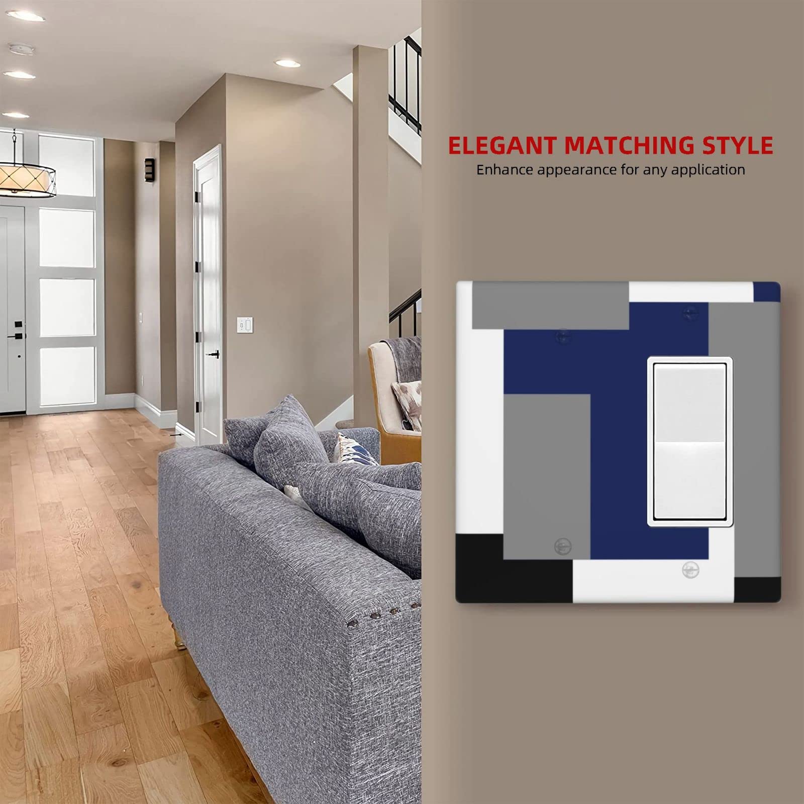 Abstract Blue Gray Light Switch Cover - Decorative 2 Gang Blank Rocker Wall Plate (4.5 x 4.5 Inch) - Funny Lightswitch Faceplate for Home & Office Decor - Perfect for Living Room, Bedroom, Kitchen & Bathroom