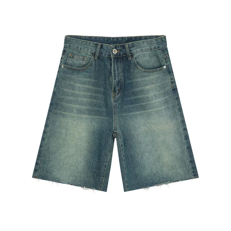 American Style Men's Denim Shorts - Casual Distressed Straight Fit Wide Leg Loose Summer Shorts for Men | Trendy Streetwear & Beach Outfit | Model 9C6318
