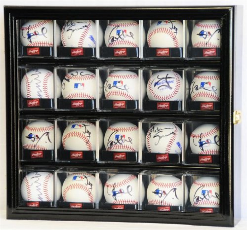 20 Acrylic Baseball Display Case with UV Protection - Cherry Finish Wall Mount or Tabletop Cabinet for Collectibles, Memorabilia & Sports Decor