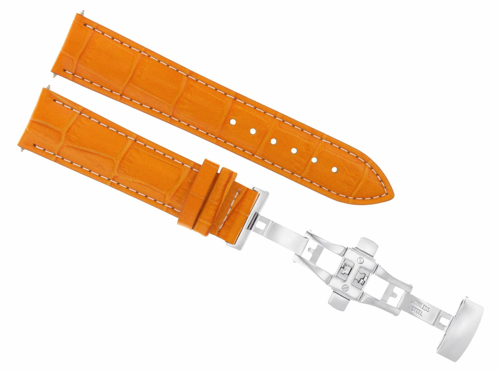 20mm Genuine Leather Watch Band Strap with Deployment Clasp - Compatible with Girard Perregaux - Orange with White Stitching - Perfect for Dress Watches & Everyday Wear