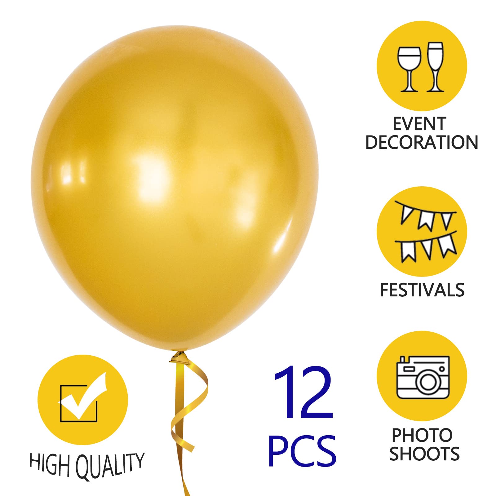 18 Inch Metallic Gold Balloons (12 Pack) - Chrome Golden Large Latex Balloons for Helium, Perfect for Christmas, Weddings, Birthdays, Baby Showers & Party Decorations - Elegant Round Balloons for Festive Celebrations and Special Events