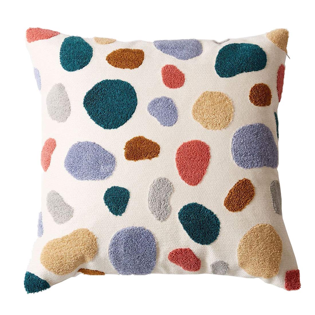Boho Geometric Tufted Throw Pillow Cover 18x18 Inch - Farmhouse Cotton Embroidery Decorative Cushion Case for Sofa, Couch & Bed - Perfect for Living Room, Bedroom & Home Decor Accent