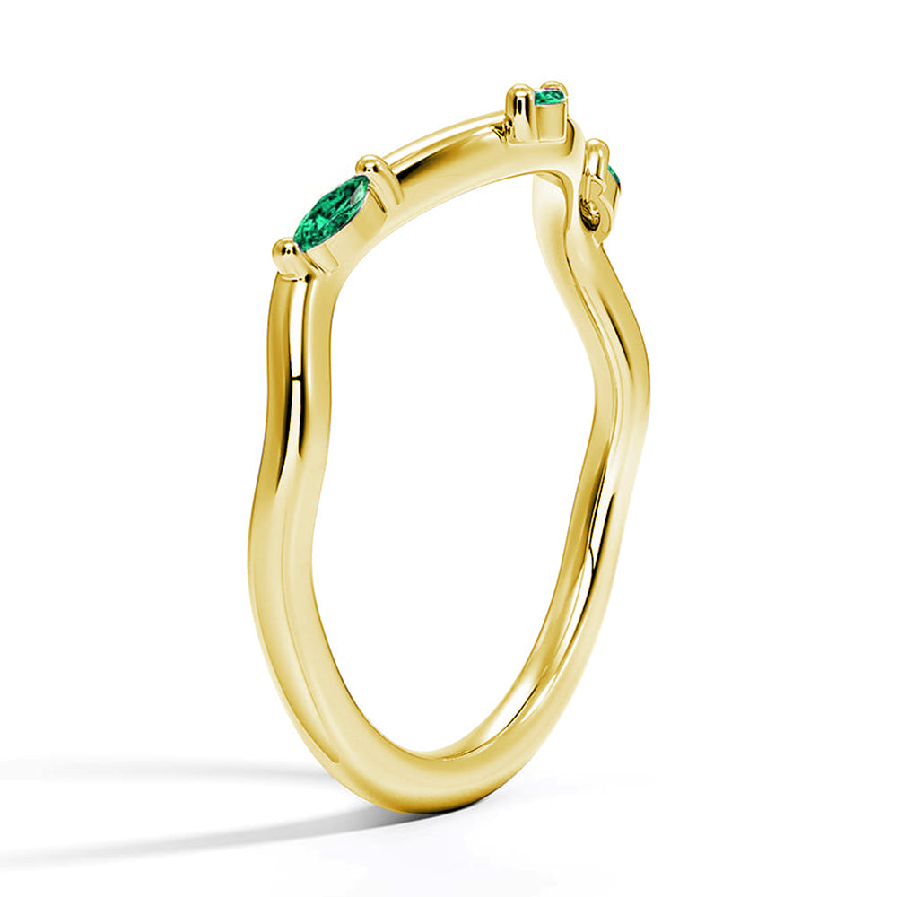 Lab Grown Emerald Curved Willow Band Ring - Elegant Green Gemstone Jewelry for Women, Perfect for Weddings, Anniversaries & Special Occasions