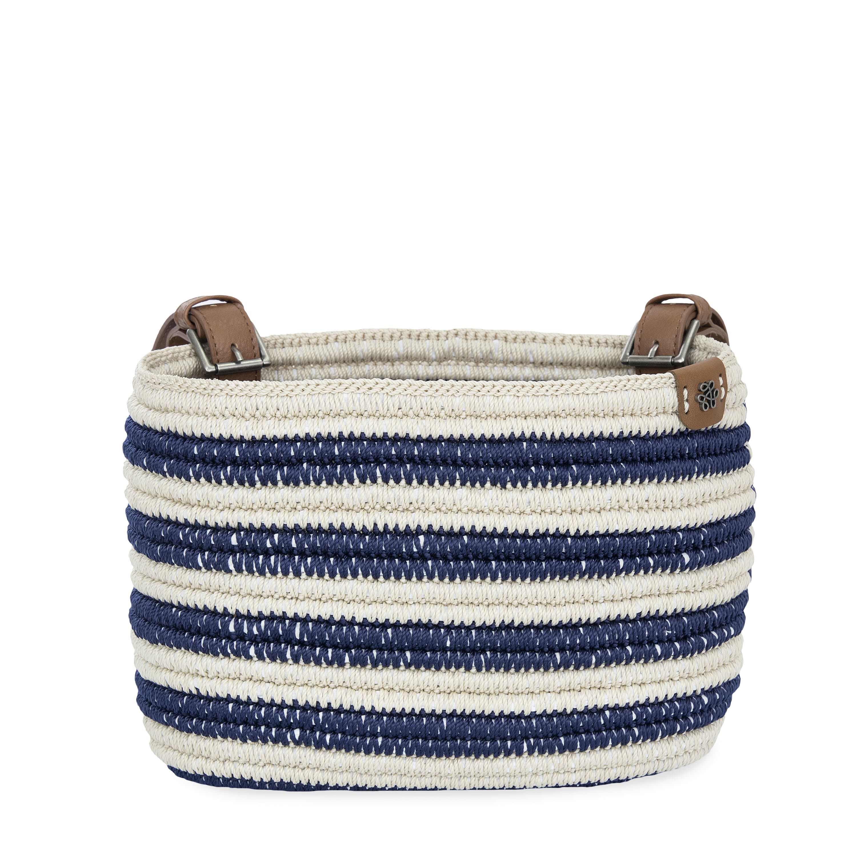 Hand Crochet Denim Stripe Bike Basket - Stylish & Durable Front or Rear Bicycle Basket for Commuting, Shopping & Picnics