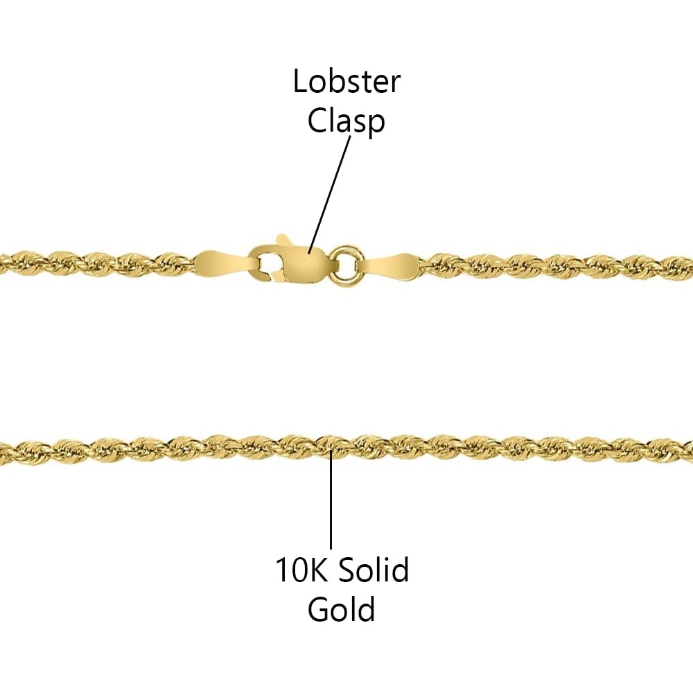 10K Solid Gold Italian Rope Chain Necklace 1.5mm - 10 Karat Real Gold Jewelry for Women & Men - Made in Italy - Perfect for Gifts, Anniversaries & Everyday Luxury Wear