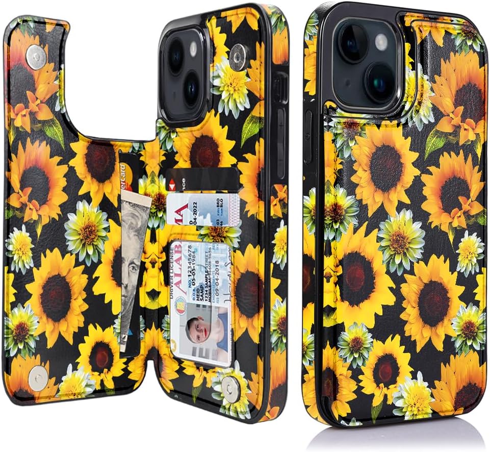 iPhone 15 Pro Case with Leather Kickstand & Double Magnetic Clasp - RFID Blocking Protective Cover for 6.1