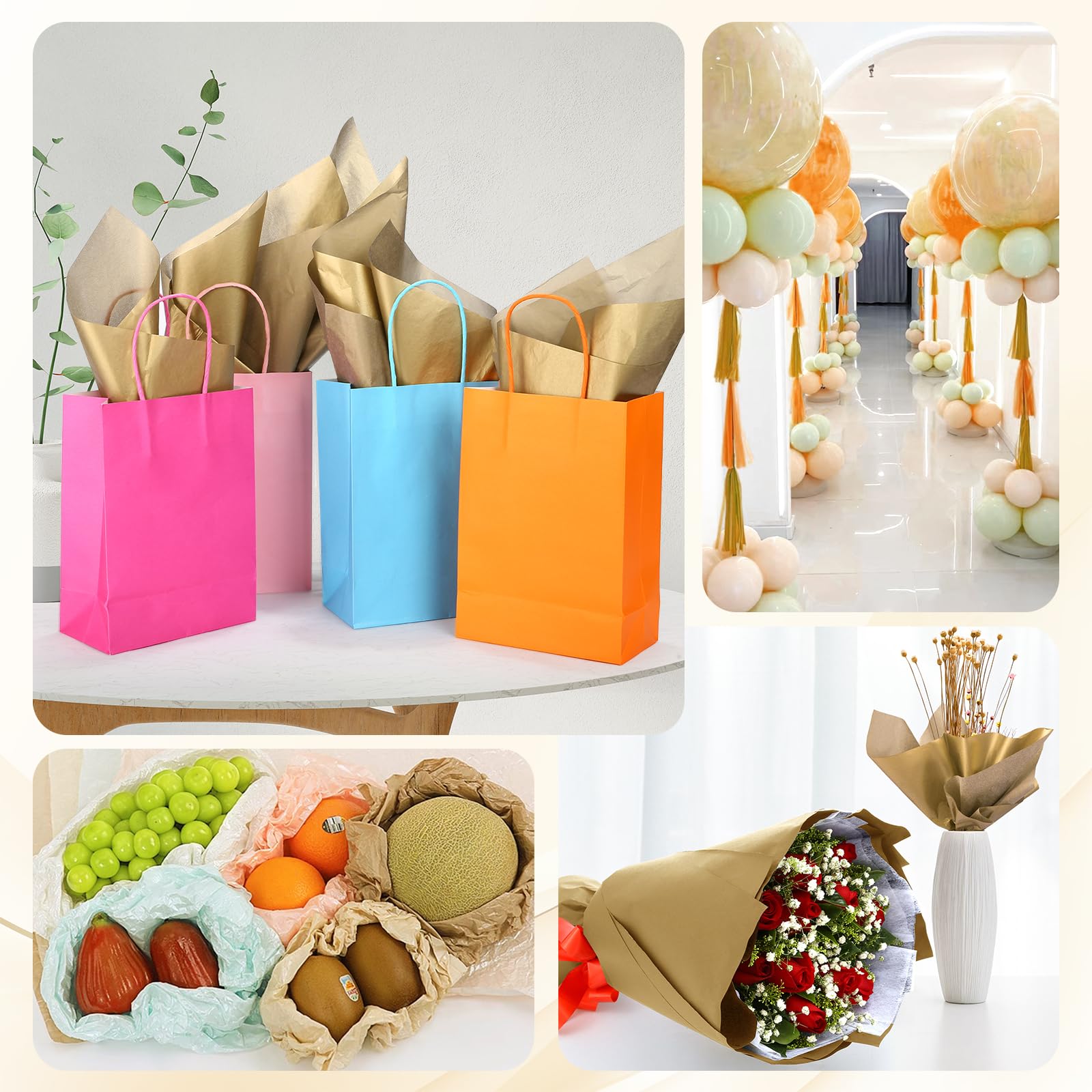 Premium Gold Tissue Paper Bulk - 60 Sheets 14x20 Inch for Gift Wrapping, Christmas Crafts, Wedding Decorations & DIY Party Supplies | Perfect for Birthday Parties, Holiday Gifts & Home Decor Projects