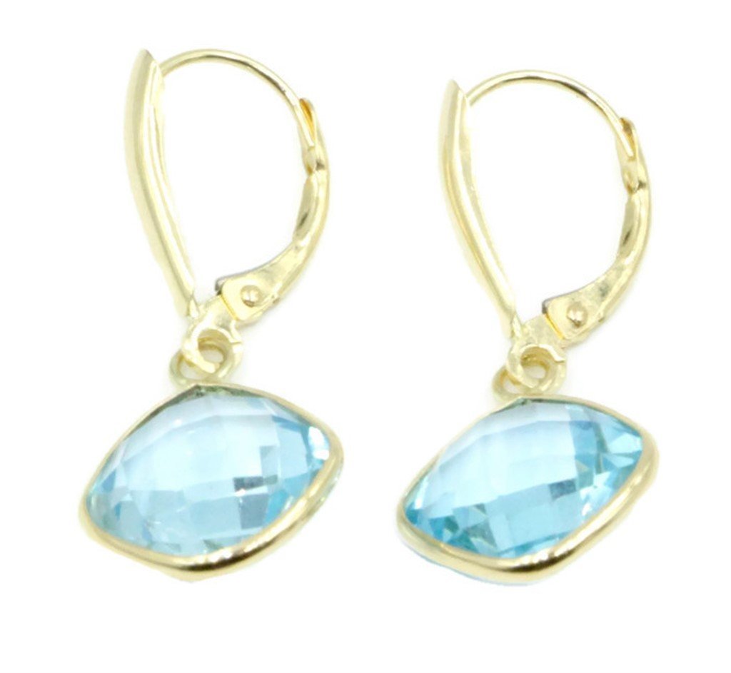 Blue Topaz Earrings 14K Yellow Gold with Secure Lever Backs - 3g Fine Jewelry for Women | Perfect Gift for Birthday, Anniversary & Special Occasions