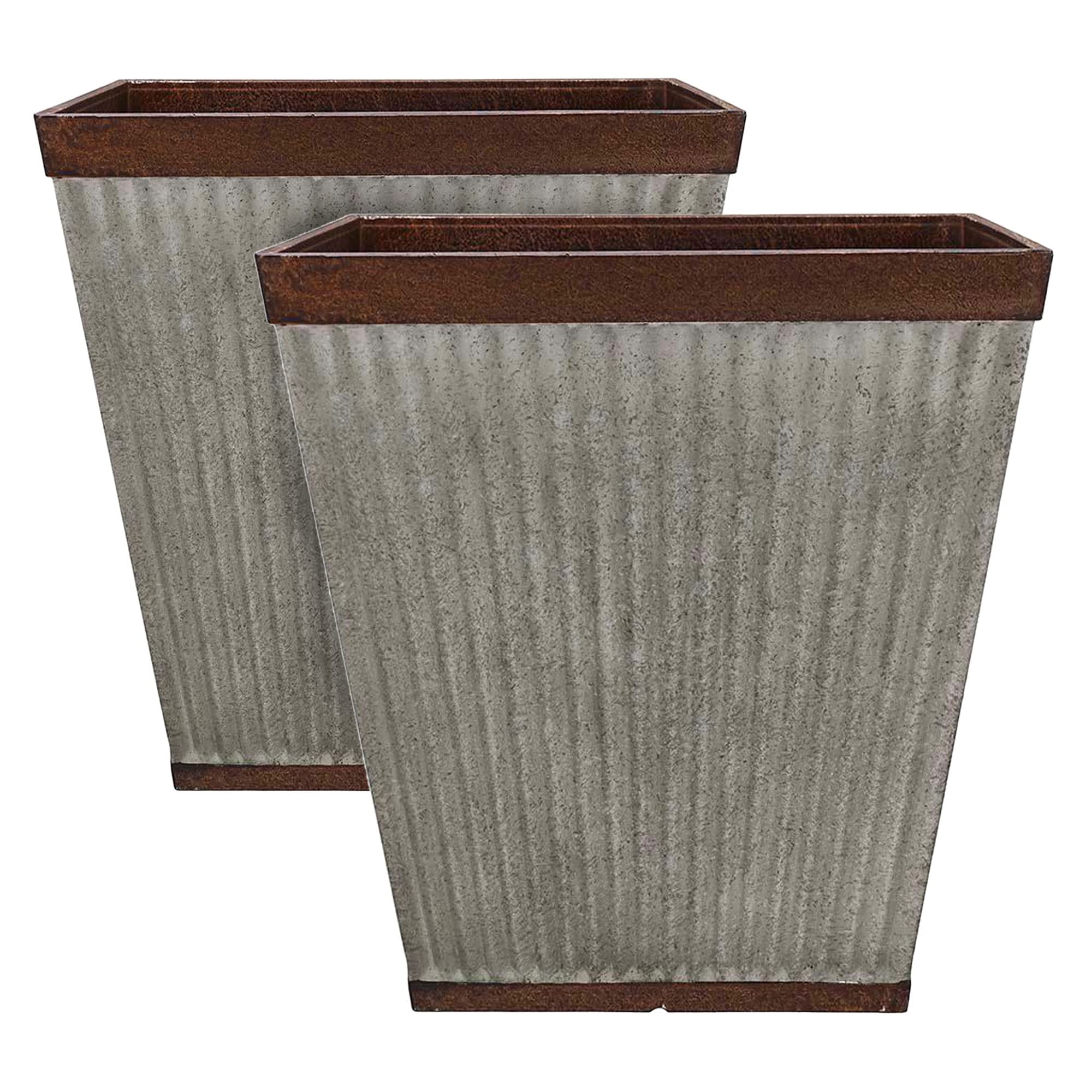 Southern Patio HDR-046851 16 Inch Square Rustic Resin Planter - Indoor/Outdoor Garden Urn Pot for Flowers, Herbs & Plants (2 Pack) - Perfect for Patio, Deck, Balcony & Home Decor