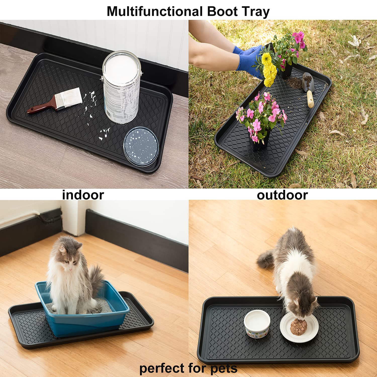 Premium Multi-Purpose Boot & Shoe Trays Set of 2 - Heavy Duty All-Weather Black Shoe Mats for Entryway, Mudroom & Garage (76x38x3cm) - Ideal as Pet Feeding Mats, Planter Trays & Durable Indoor/Outdoor Floor Protectors