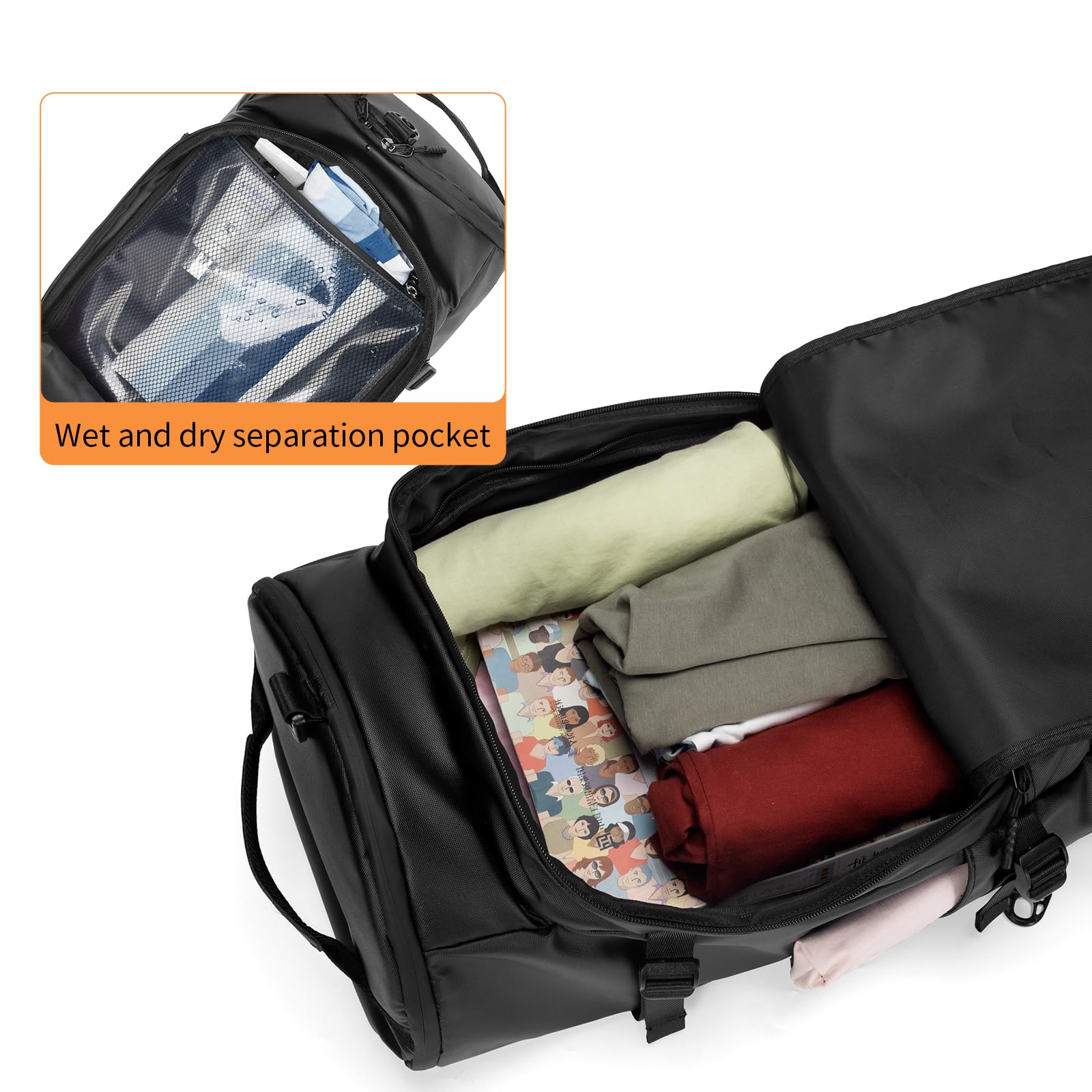 Gym Duffle Backpack with Shoe Compartment - 4-Way Carry Travel Backpack for Men & Women - Waterproof Multi-Functional Weekender Bag for Fitness, Gym, Travel, Camping & Motorcycle Helmet Storage - Perfect for Workouts, Weekend Trips & Outdoor Adventures
