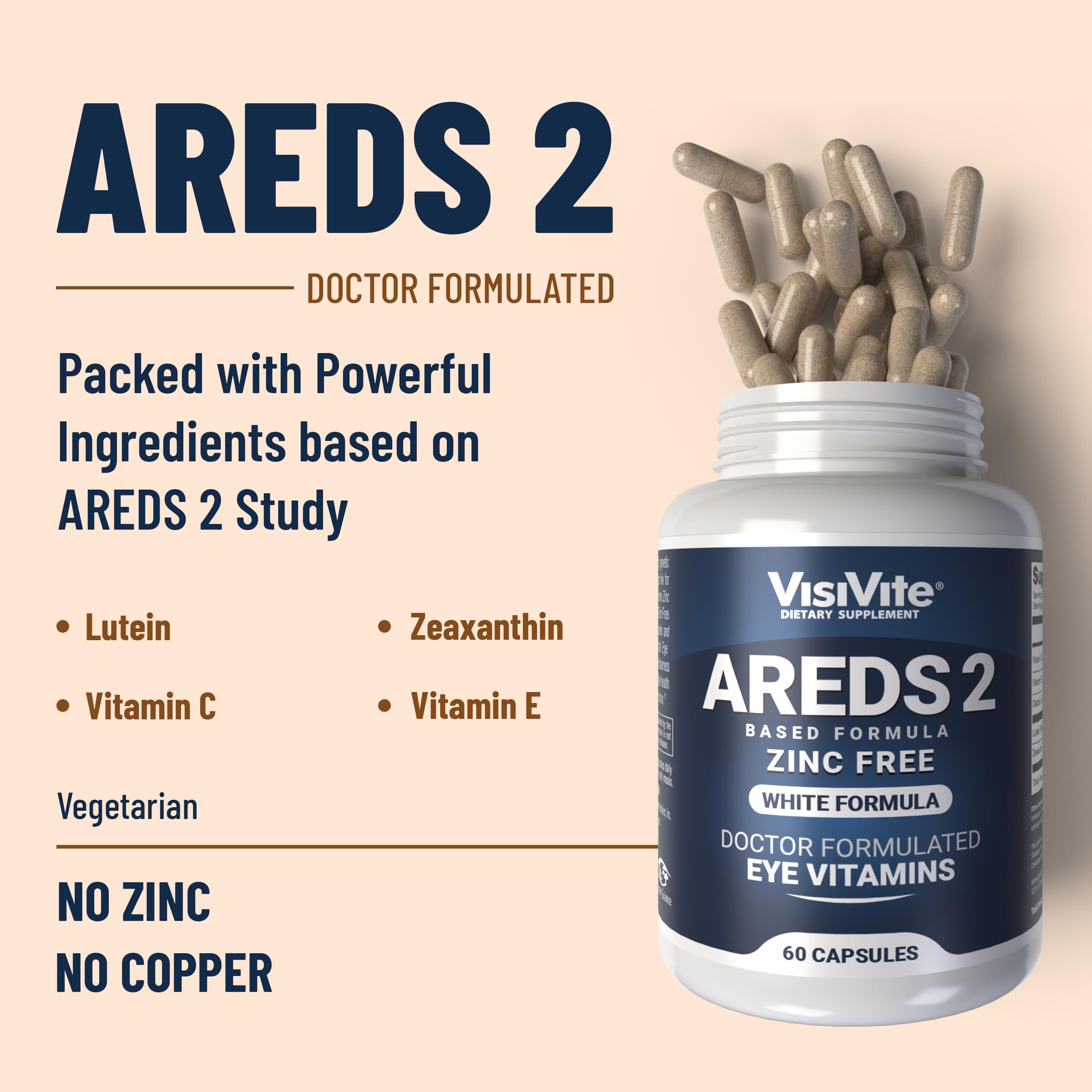 Zinc Free AREDS 2 Eye Vitamins with Lutein & Zeaxanthin - Soy-Free VCaps for Macular Health - Supports Vision Clarity for Computer Users & Night Driving
